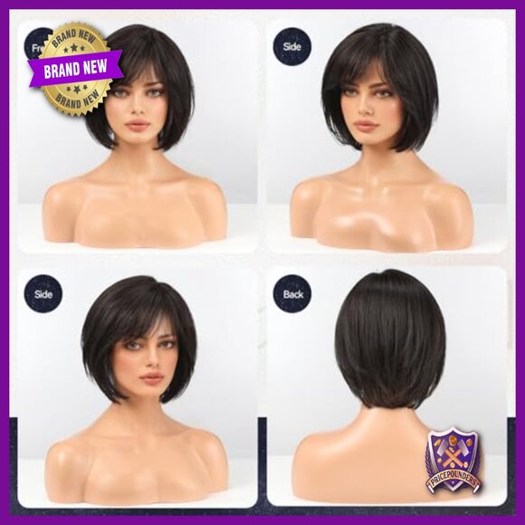 Real Human Hair Topper 6.5x6.5 Base Short Bob with Bangs Side Part main image 5